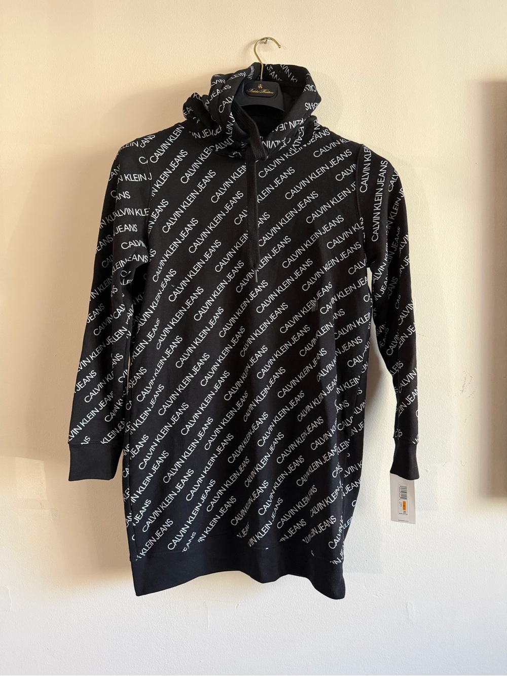 Calvin Klein Jeans women’s Hoodie Sweatshirt Dress Black Logo Print S NWT